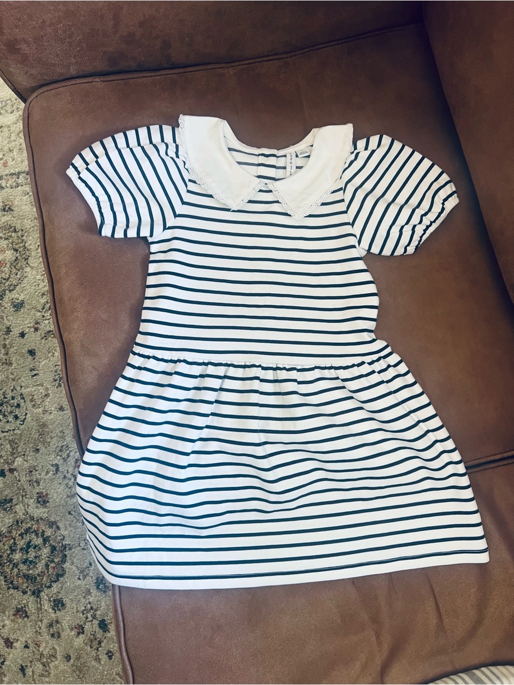 Janie and Jack White Dress with Navy Stripes and Peter Pan Collar Size 4